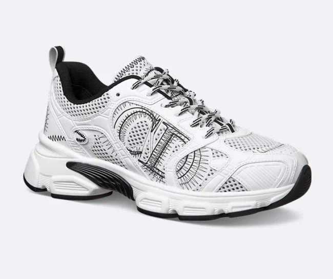 Dior Chrono Sneaker Mesh with White and Black Leather-Effect Panels